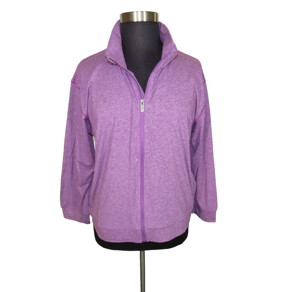 Gymwrap Heathered Purple Soft Stretchy Cloud Knit Zip Up Active Jacket Plus 1X